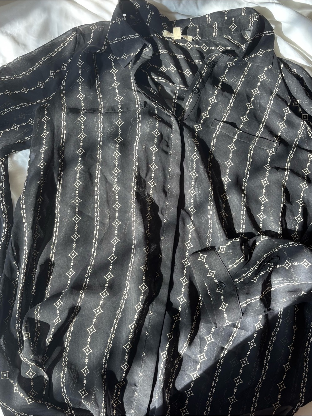 Pleione Black Printed Long-Sleeve Blouse